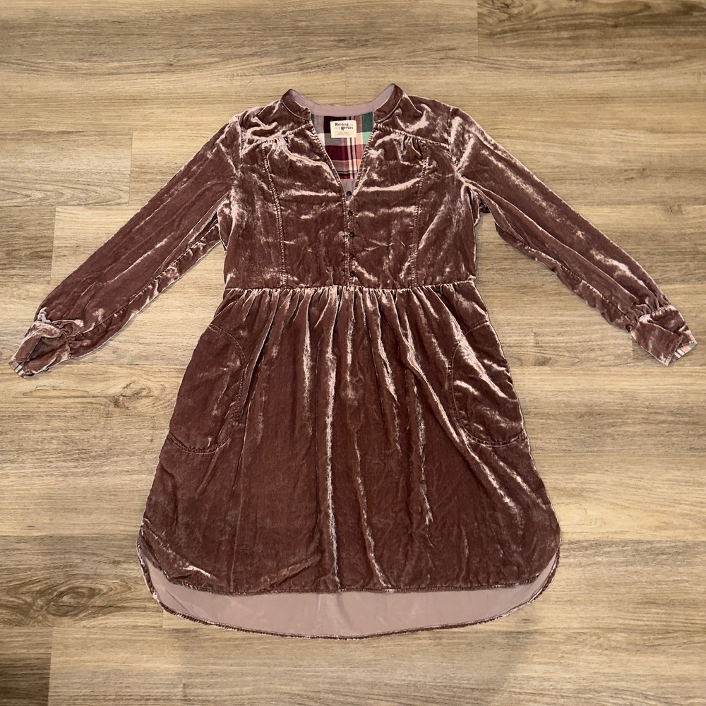 Holding Horses Anthropologie Mauve Velvet Mini Dress Pockets Boho Pink Medium